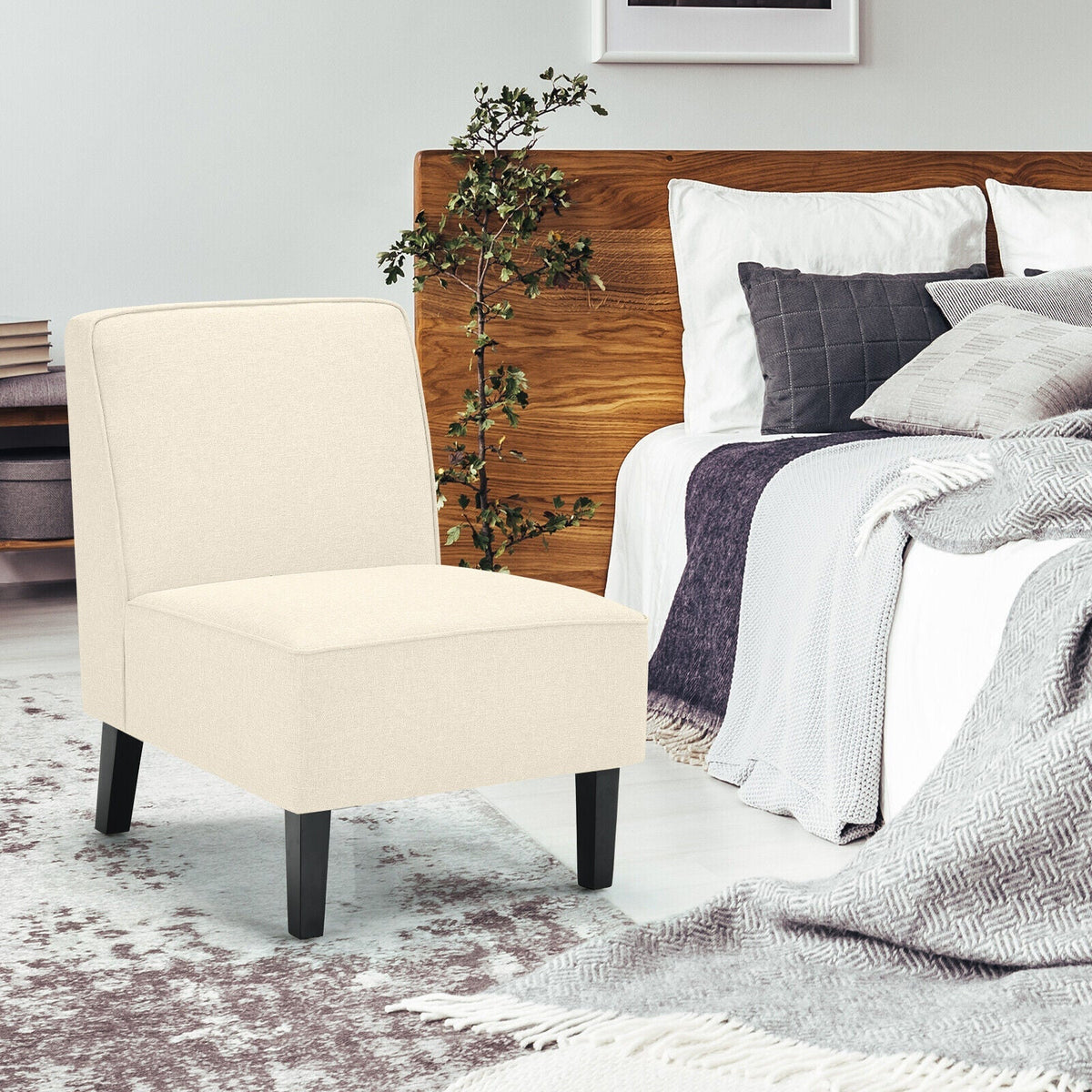 Modern Armless Accent Sofa Chair with Rubber Wood Legs