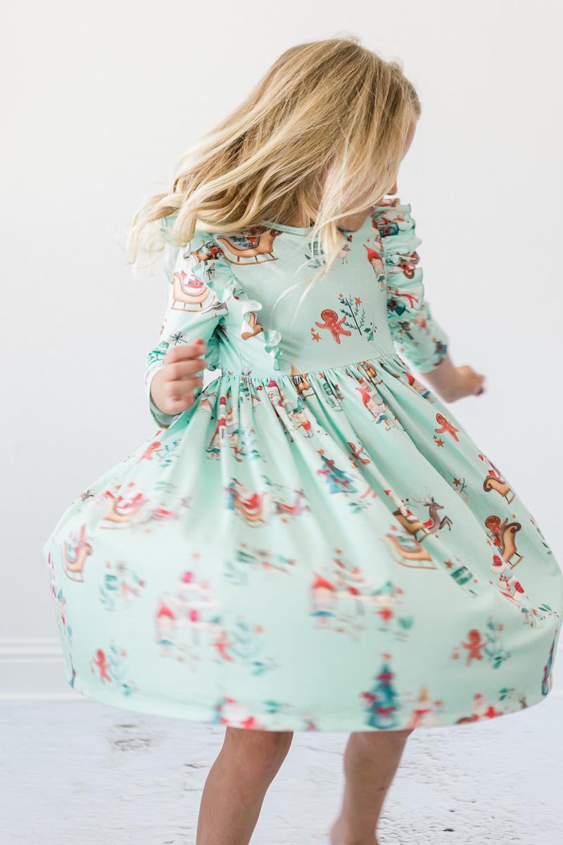 Believe in Your Elf 3/4 Sleeve Ruffle Twirl Dress