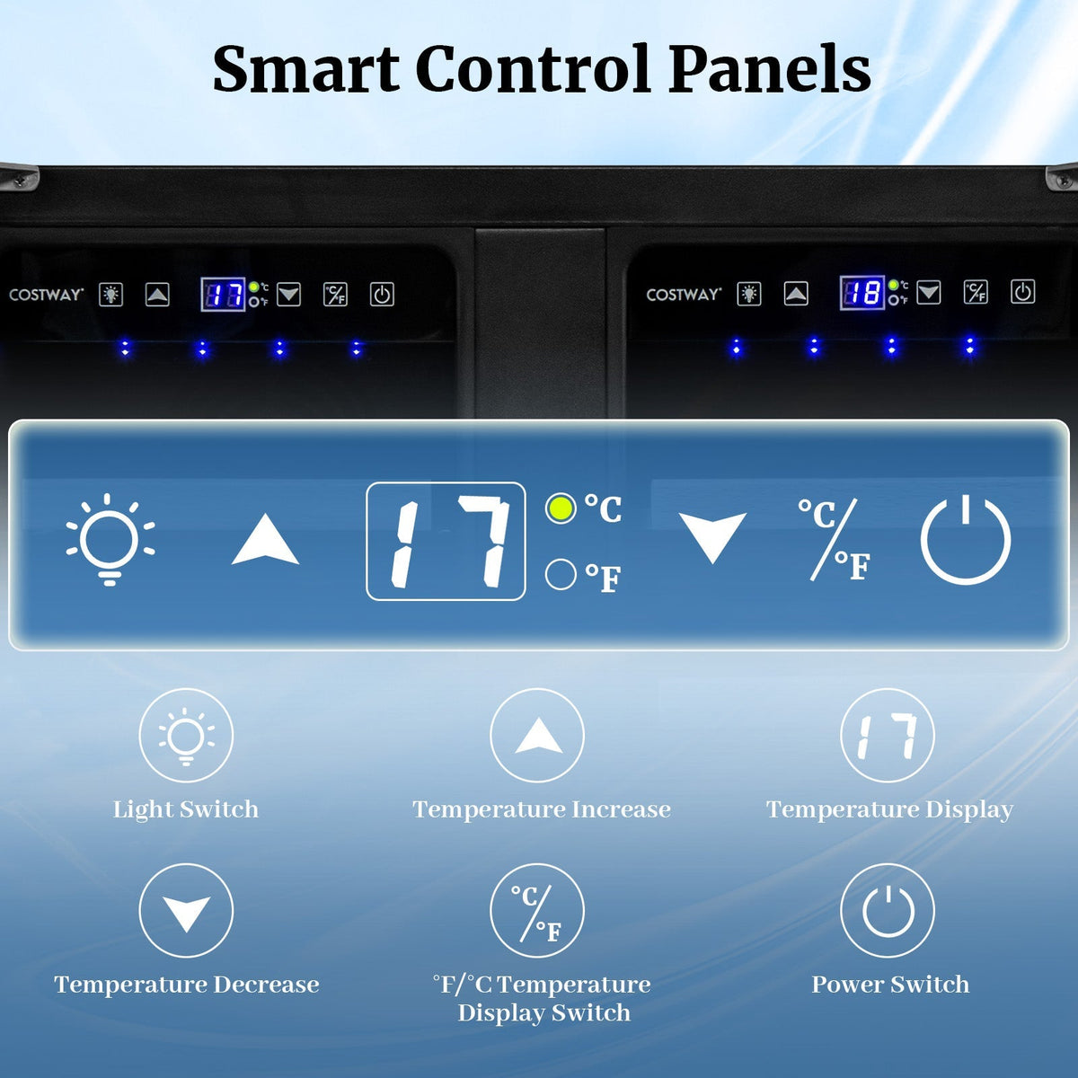 2-in-1 Beverage and Wine Cooler with Independent Temperature Control and LED Lights-Silver