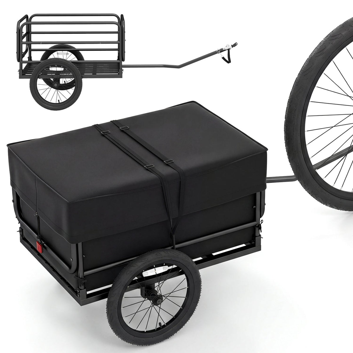 Bike Cargo Trailer with Bag and Cover Heavy-Duty Bicycle Wagon Cart-Black