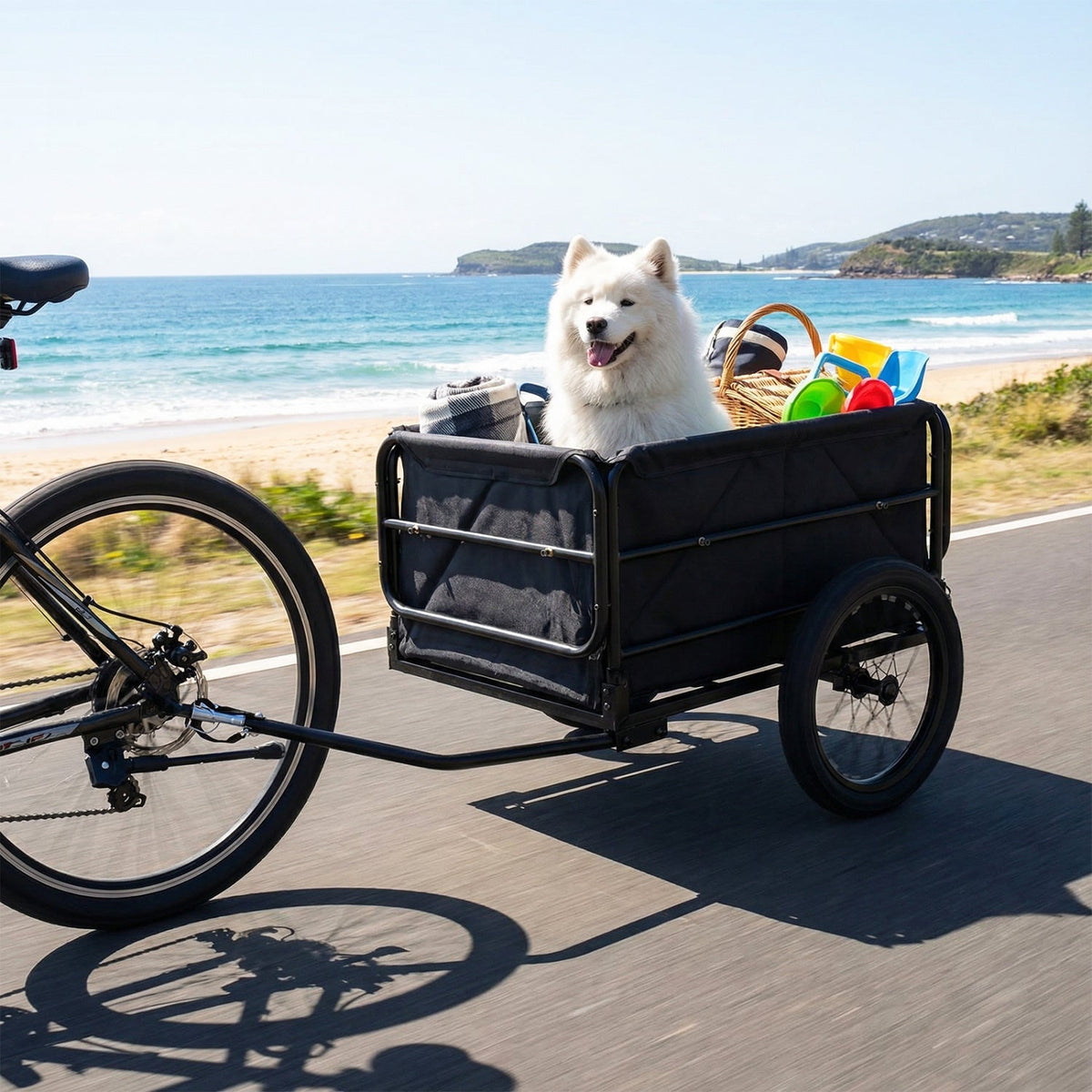 Bike Cargo Trailer with Bag and Cover Heavy-Duty Bicycle Wagon Cart-Black