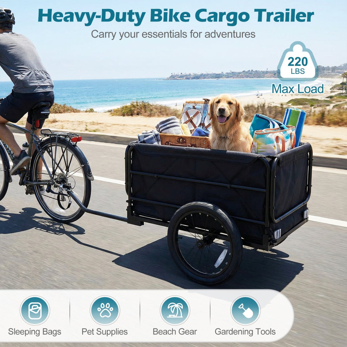 Bike Cargo Trailer with Bag and Cover Heavy-Duty Bicycle Wagon Cart-Black