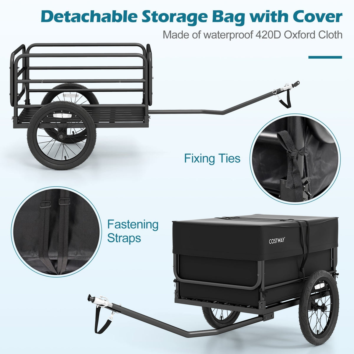 Bike Cargo Trailer with Bag and Cover Heavy-Duty Bicycle Wagon Cart-Black
