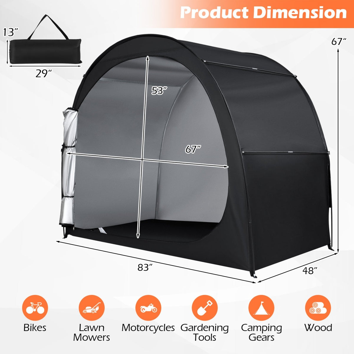 Bike Storage Tent Portable Bicycle Shed with Waterproof PU Coated Oxford Fabric