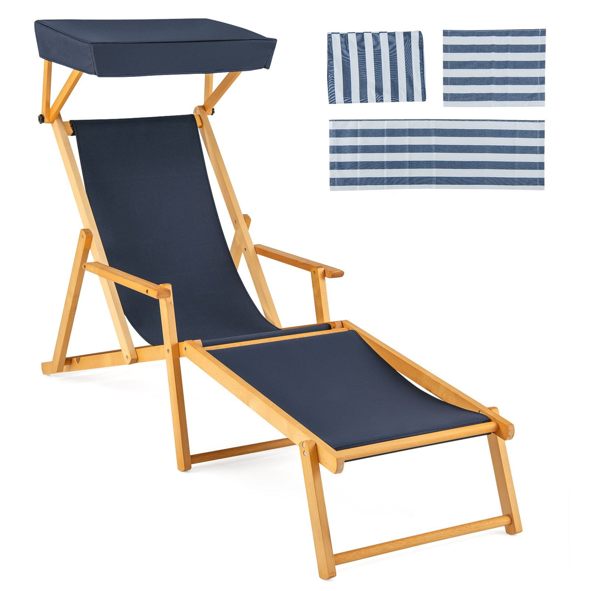 Tumbona de madera de abedul plegable con dosel ajustable