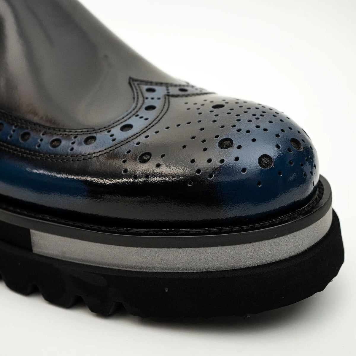 Blue-Black Wingtip Brogue Slip-On Shoes