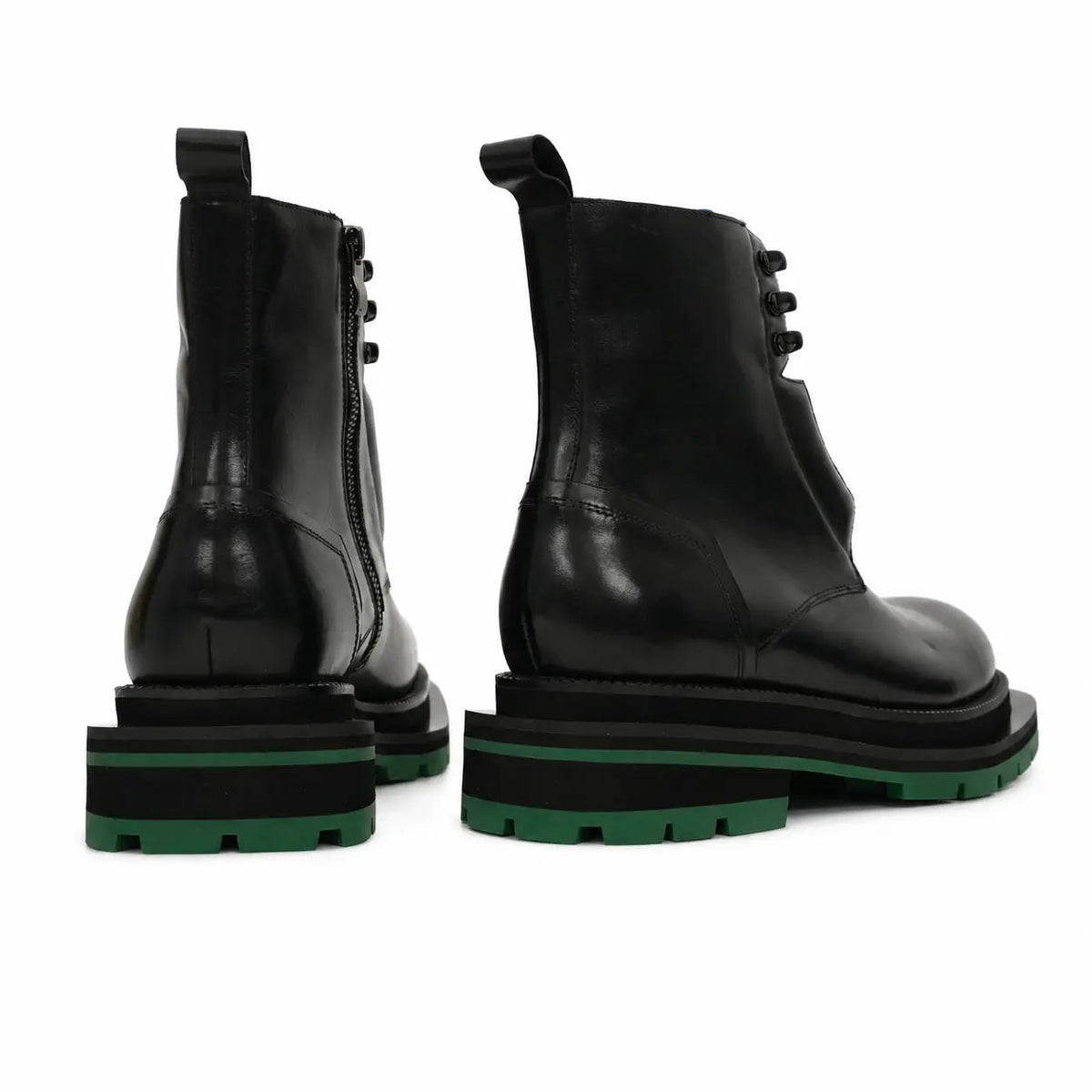 Black Leather Lace-Up Boots with Blue and Green Accents
