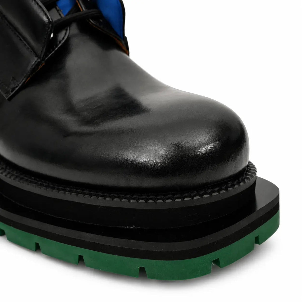 Black Leather Derby Shoes with Blue and Green Accents