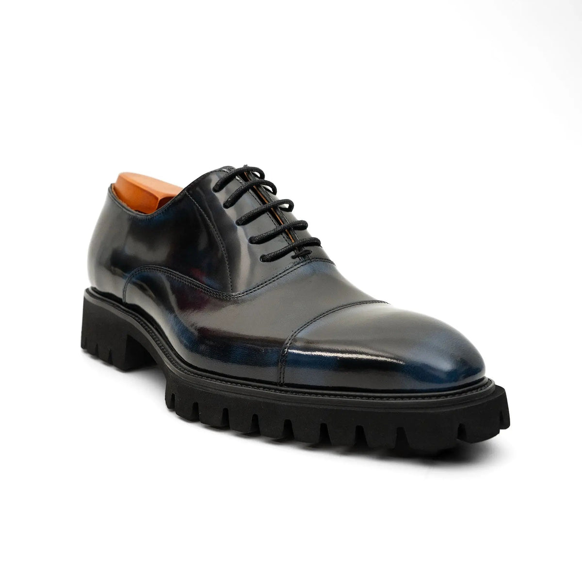 Blue Cap-Toe Calf Leather Oxford Shoes