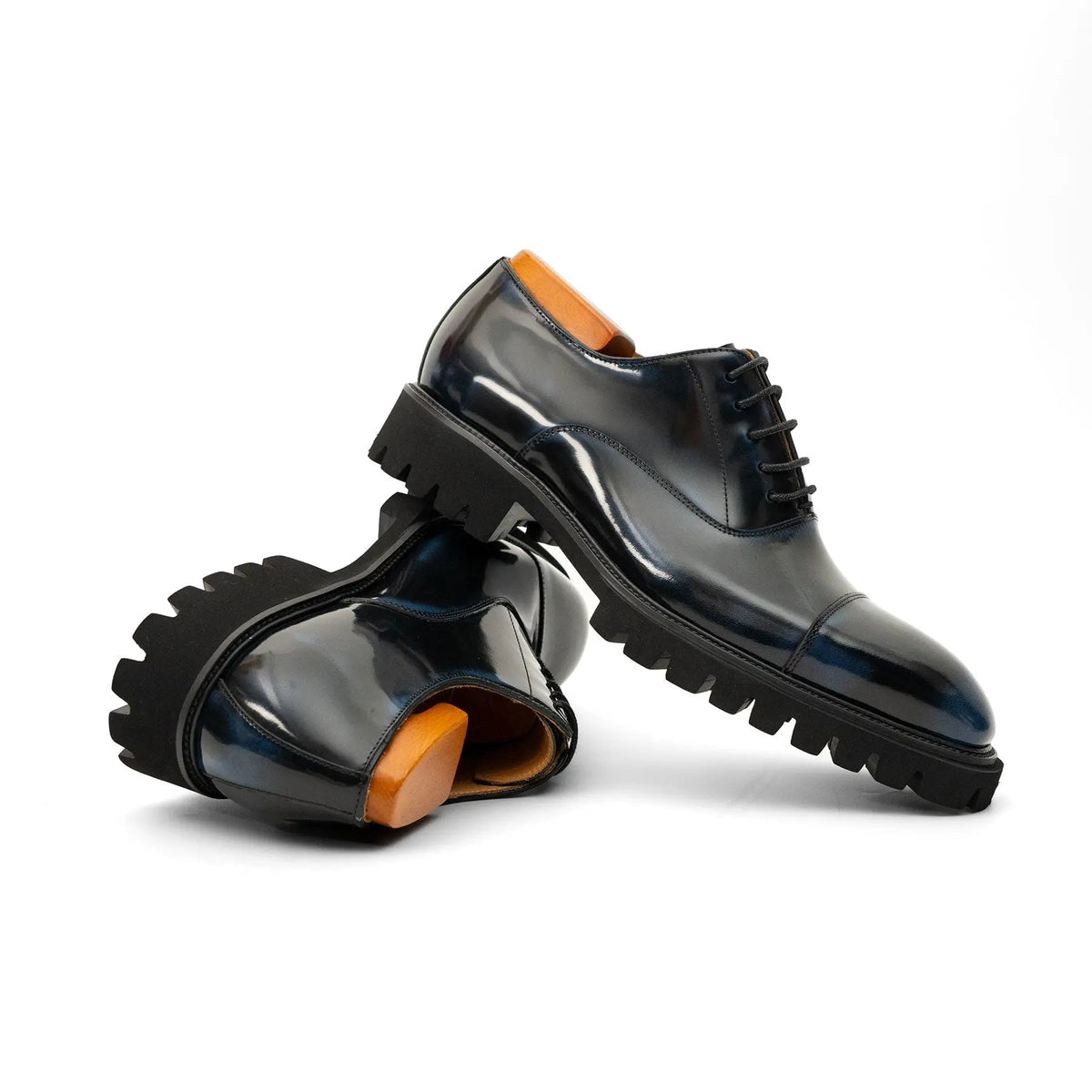 Blue Cap-Toe Calf Leather Oxford Shoes