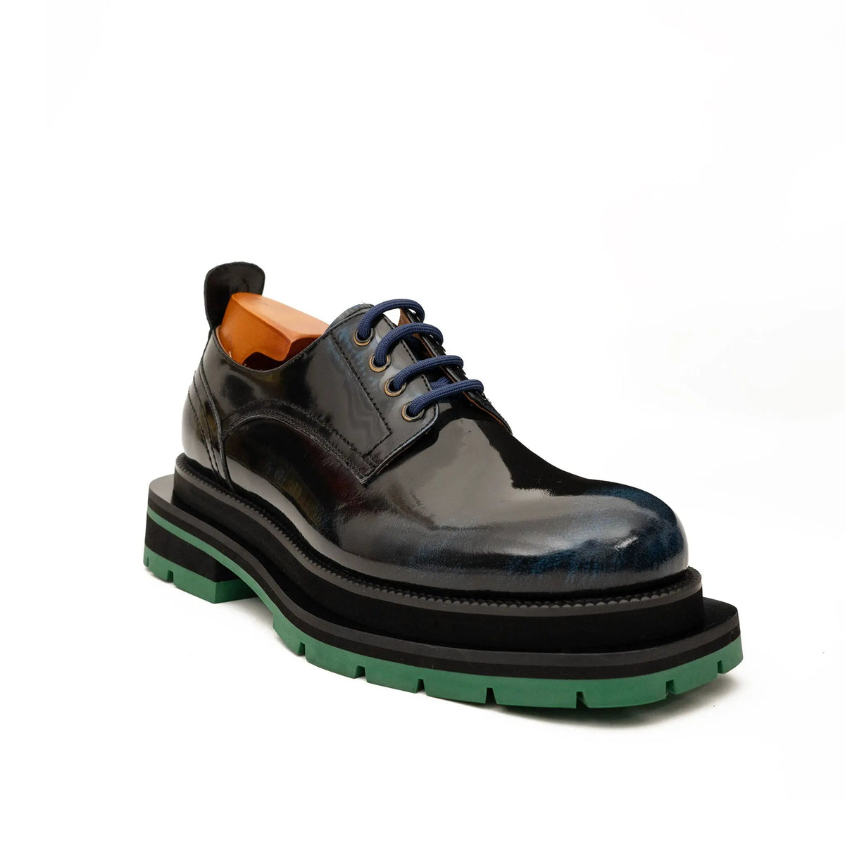 Blue Plain-Toe Calf Leather Derby Shoes