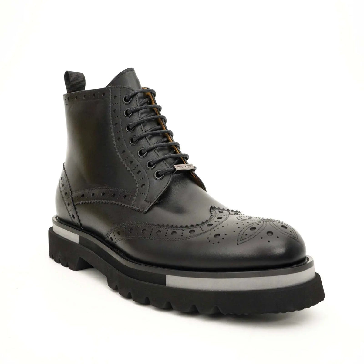 Black Calf Leather Wingtip Brogue Ankle Boots
