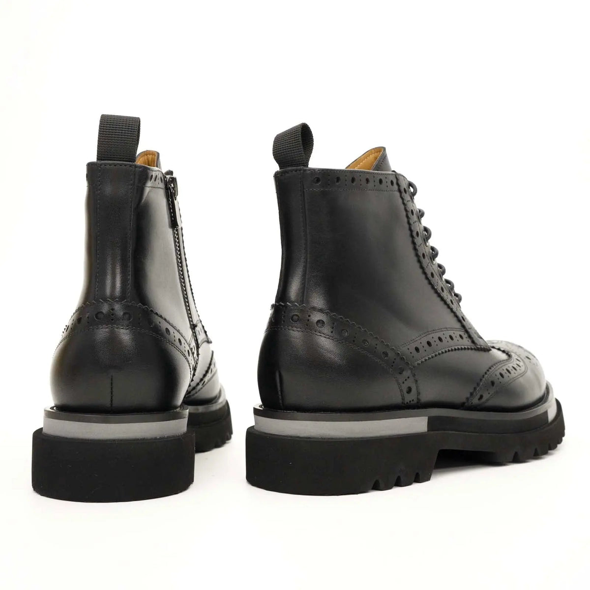 Black Calf Leather Wingtip Brogue Ankle Boots