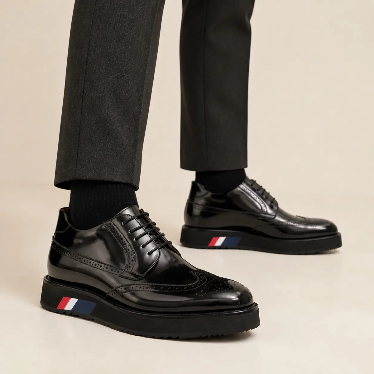 Black Platform Cow Leather Derby Shoes