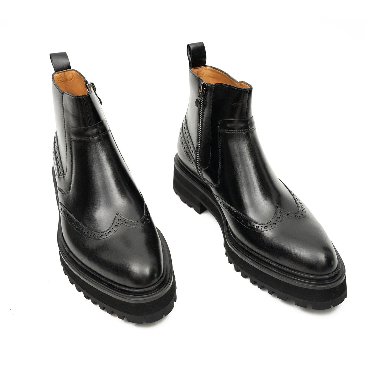 Black Wingtip Brogue Chelsea Boots