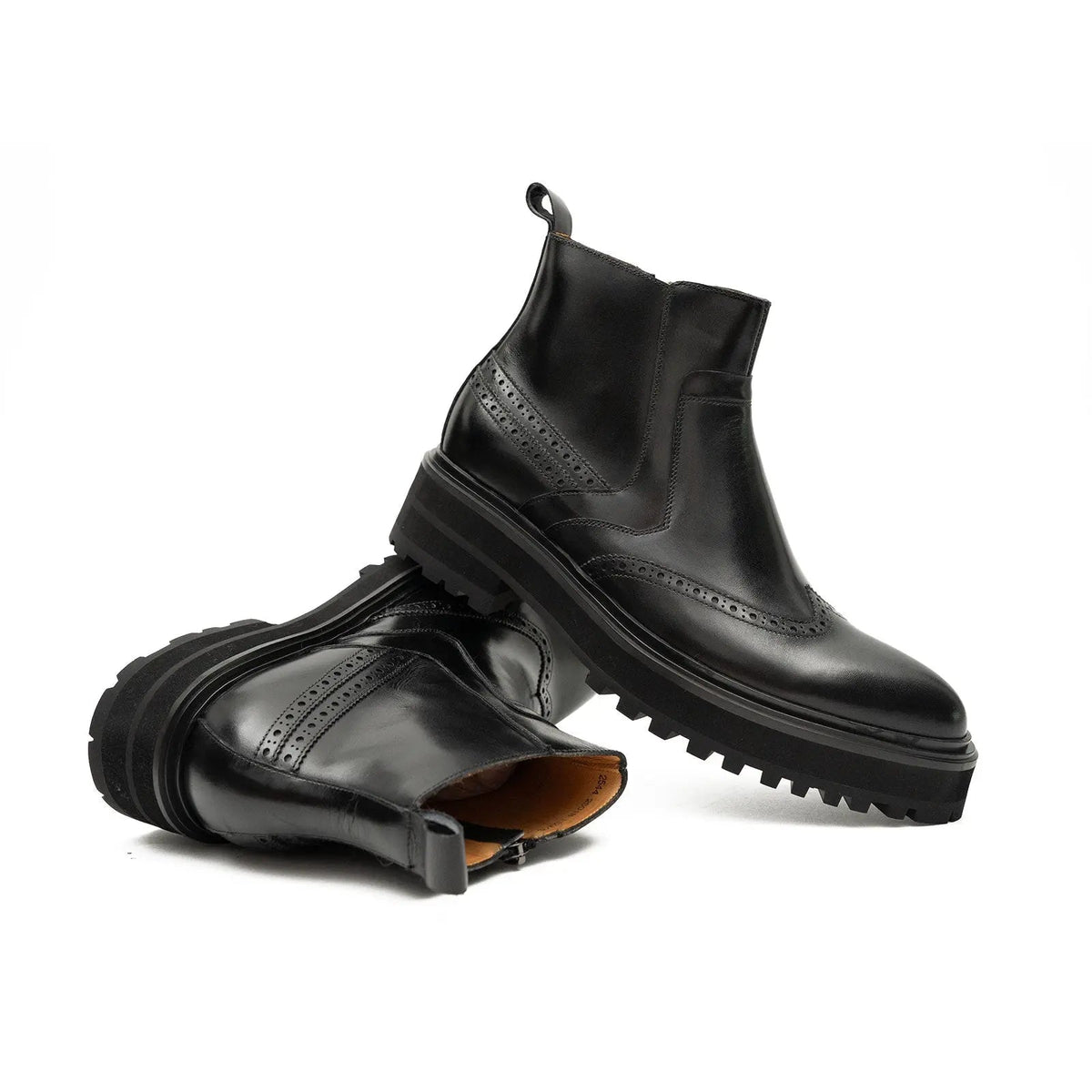 Black Wingtip Brogue Chelsea Boots