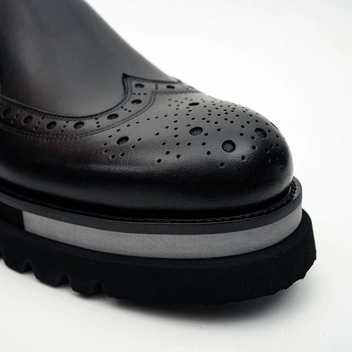 Black Wingtip Brogue Slip-On Shoes