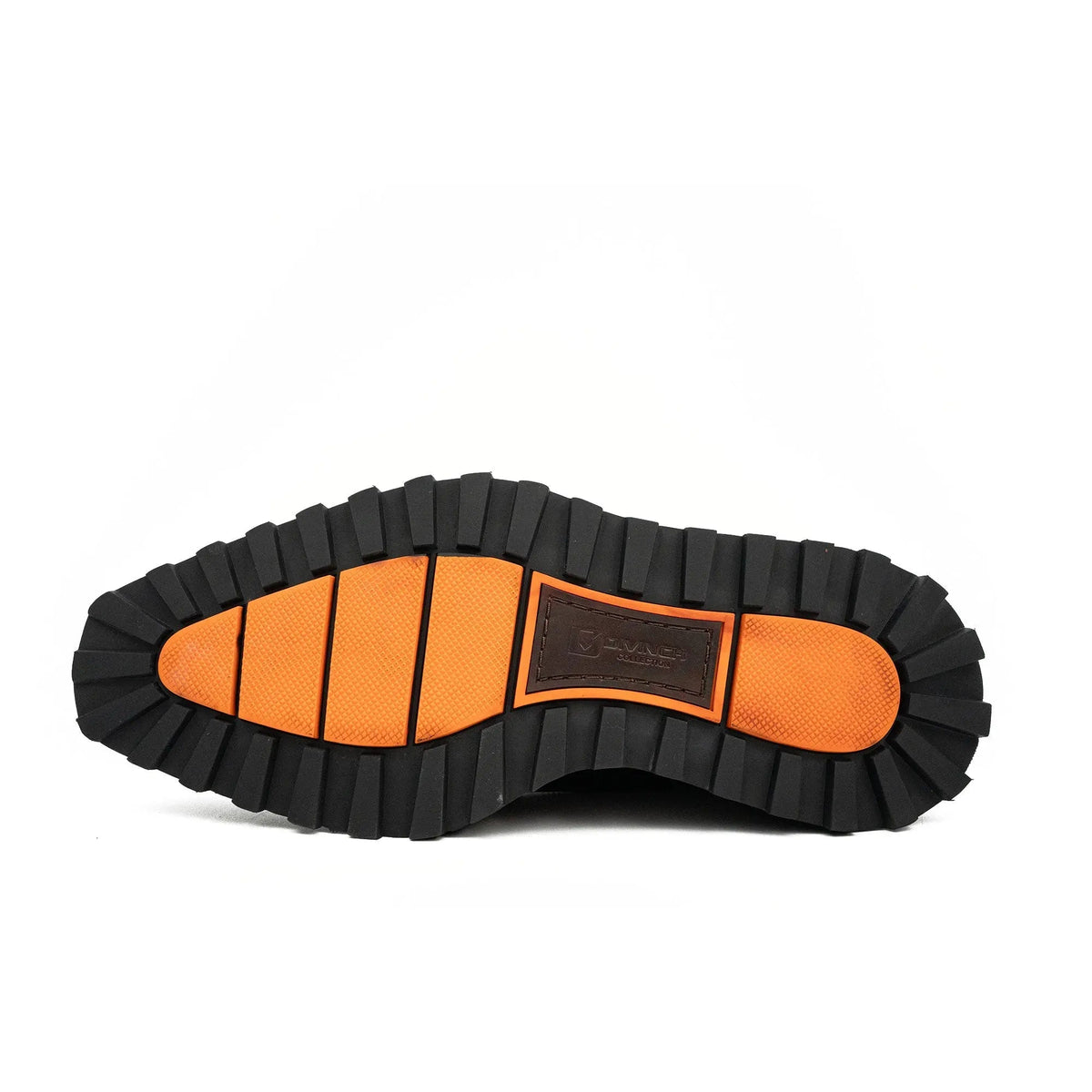 Black Wingtip Single-Monk Shoes with Orange Sole Trim