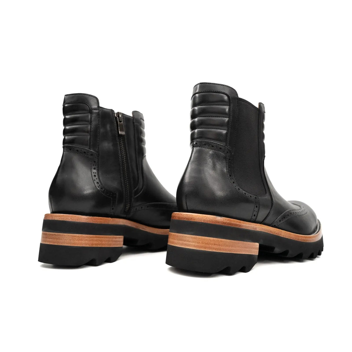 Black Wingtip Brogue Chelsea Boots with Tan Trim