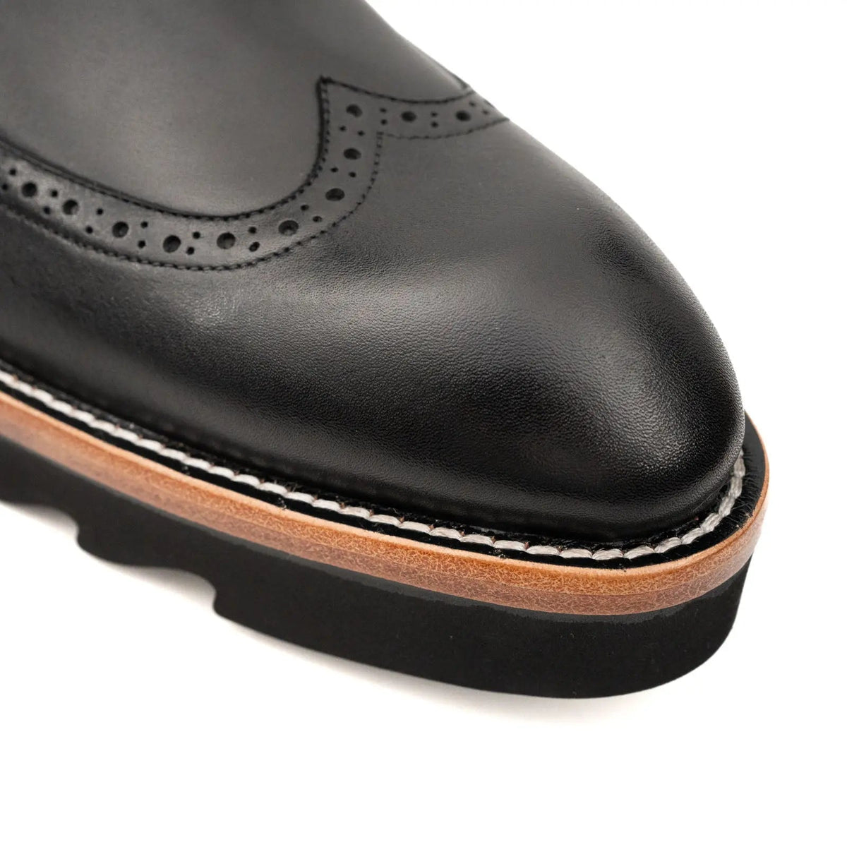 Black Wingtip Brogue Chelsea Boots with Tan Trim