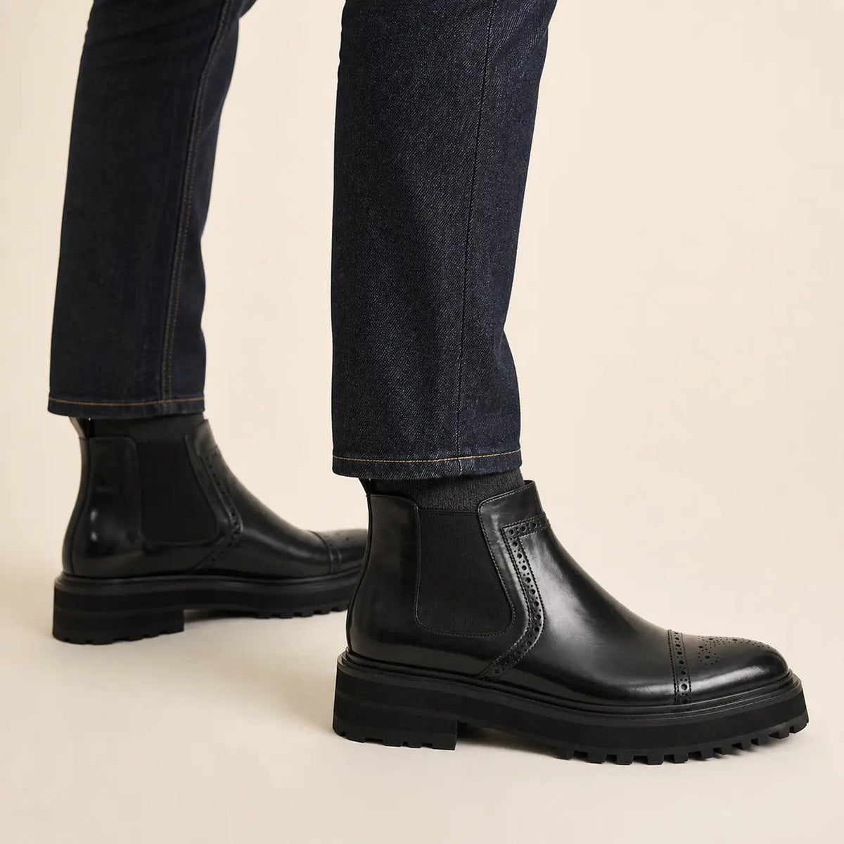Black Cap-Toe Calf Leather Chelsea Boots