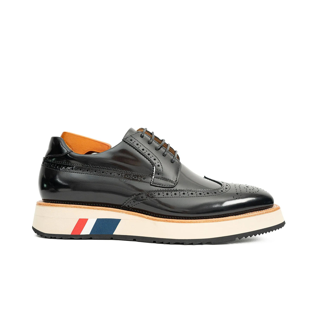 Black Wingtip Derby Shoes with Color-Block Sole