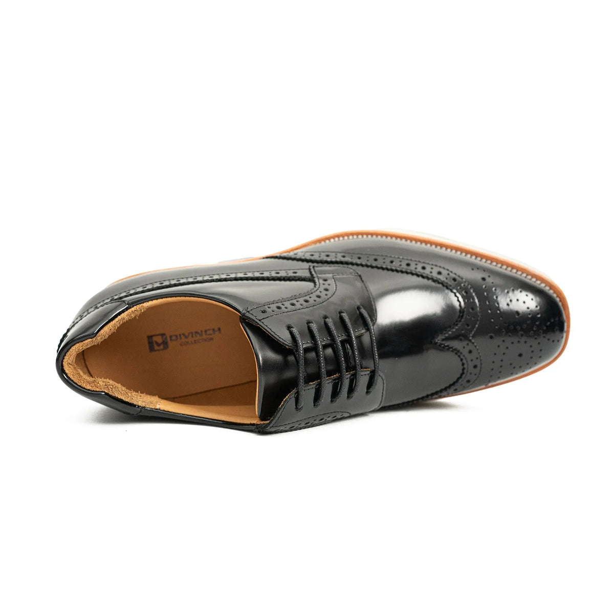 Black Wingtip Derby Shoes with Color-Block Sole