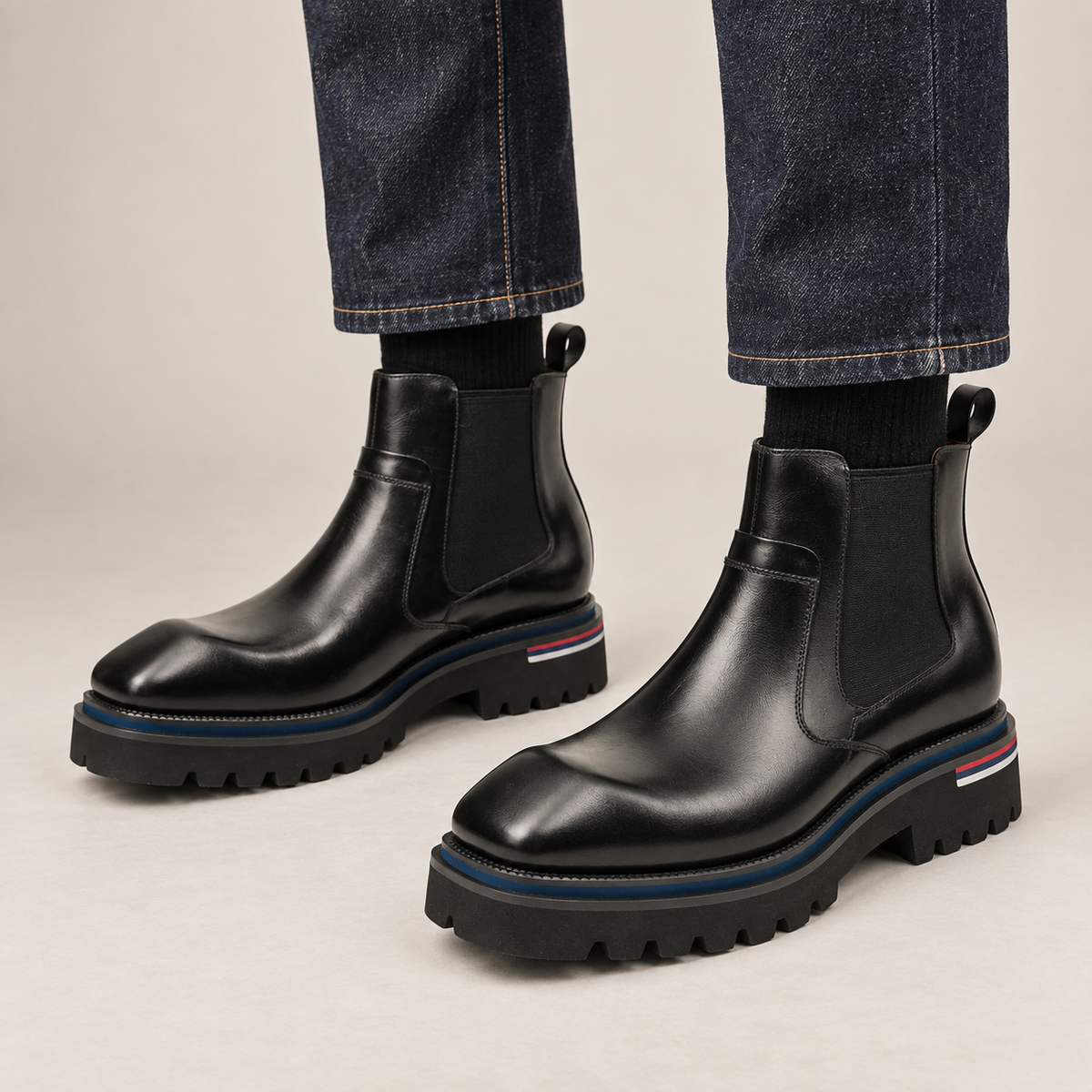 Black Calf Leather Chelsea Boots