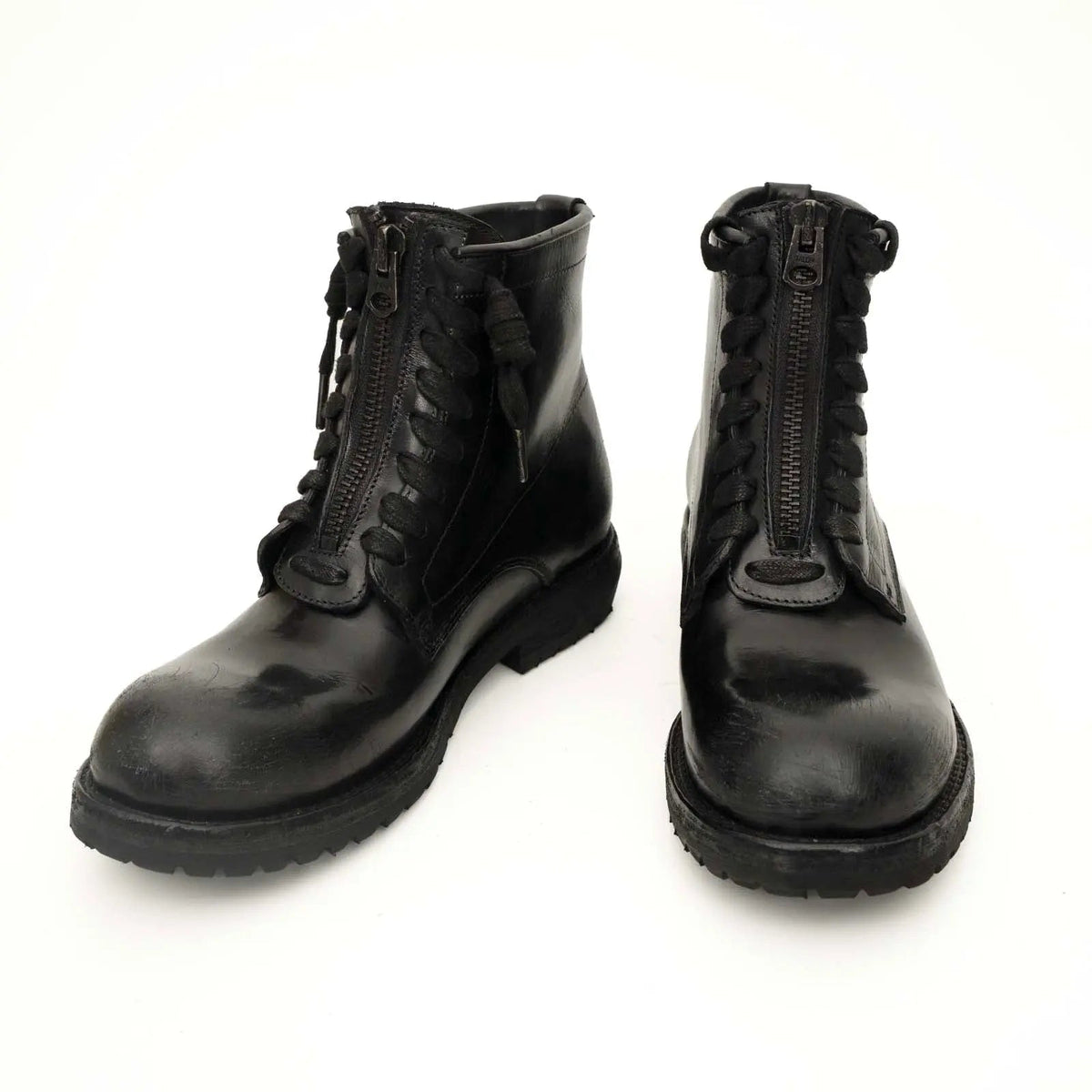 Black Plain-Toe Calf Leather Ankle Boots