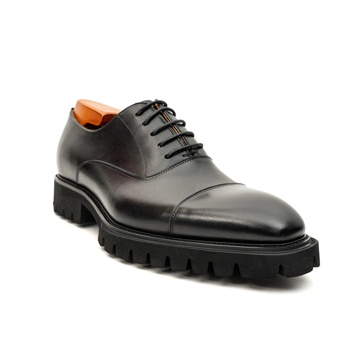 Black Cap-Toe Calf Leather Oxford Shoes