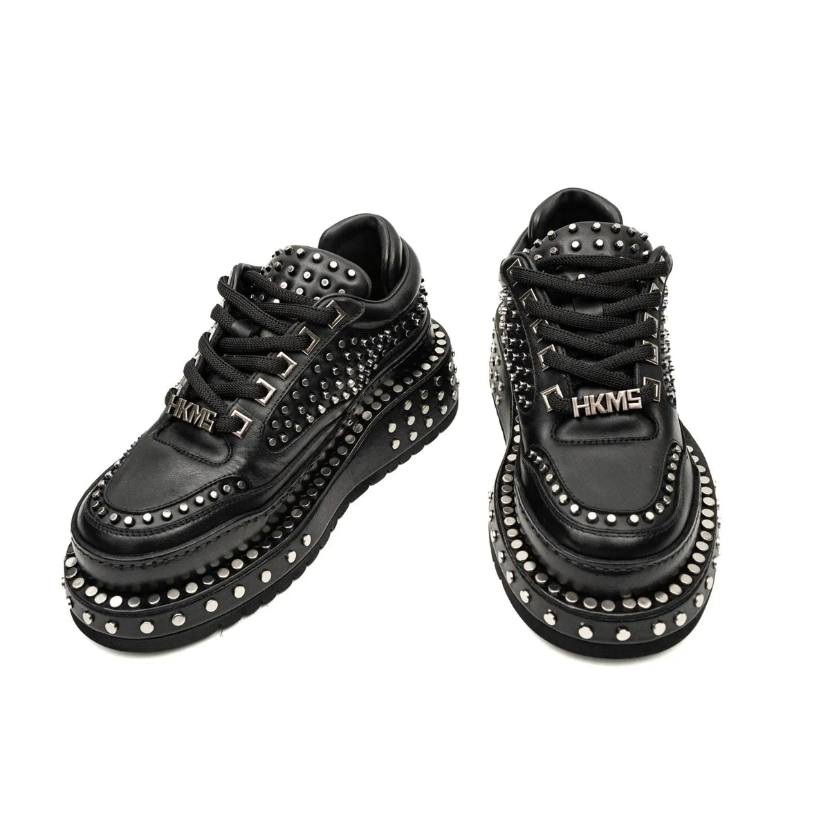 Black Studded Calf Leather Derby Shoes