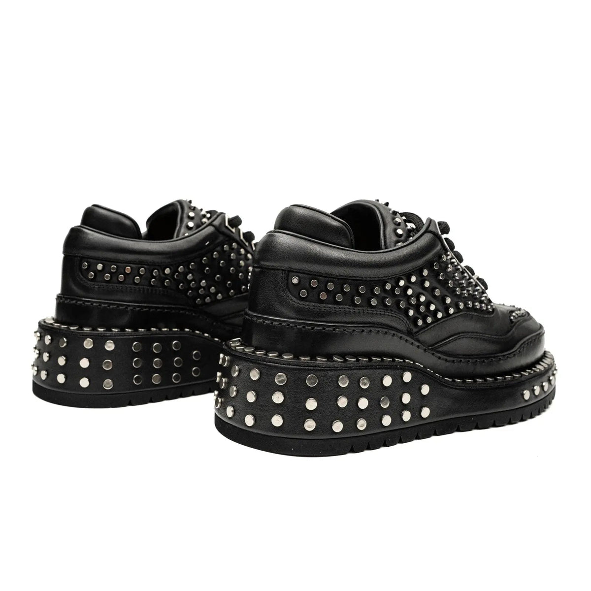 Black Studded Calf Leather Derby Shoes