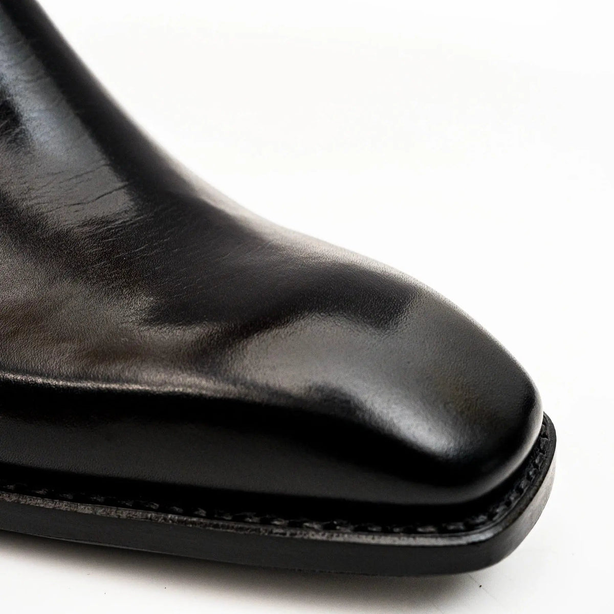 Black Square-Toe Calf Leather Buckle Ankle Boots