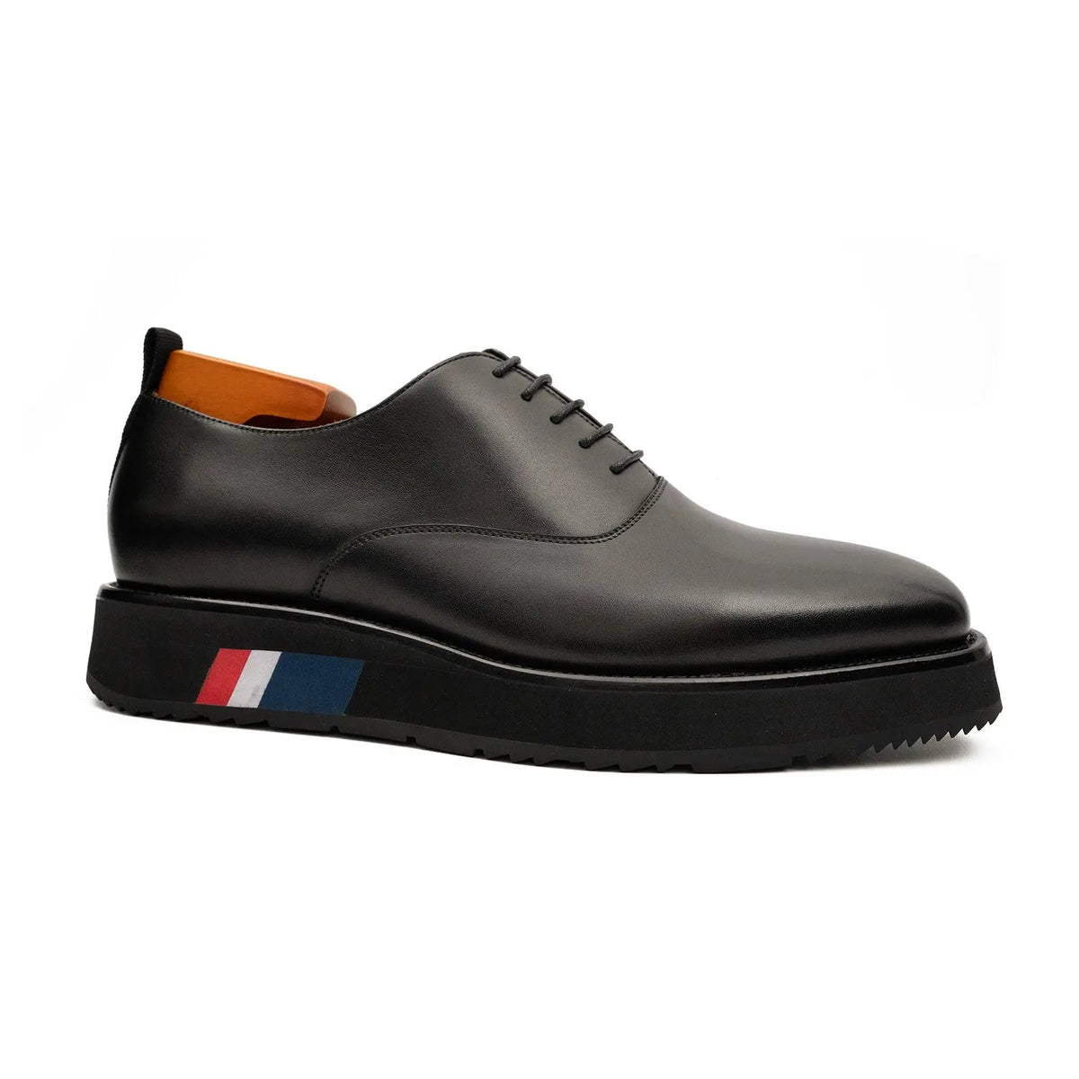 Black Plain-Toe Calf Leather Oxford Shoes