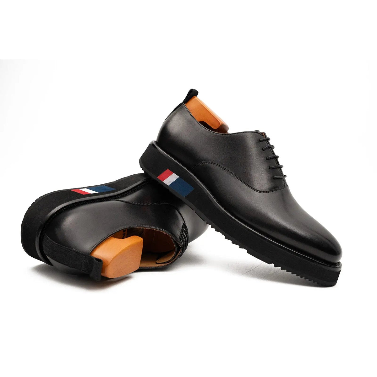 Black Plain-Toe Calf Leather Oxford Shoes