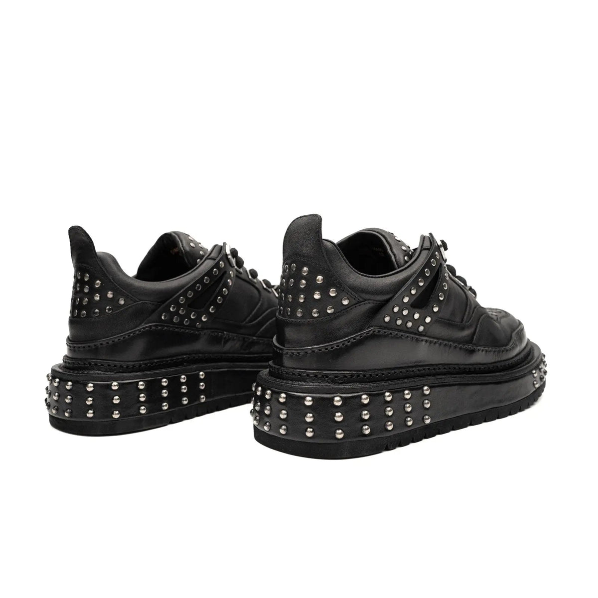 Black Studded Calf Leather Platform Sneakers