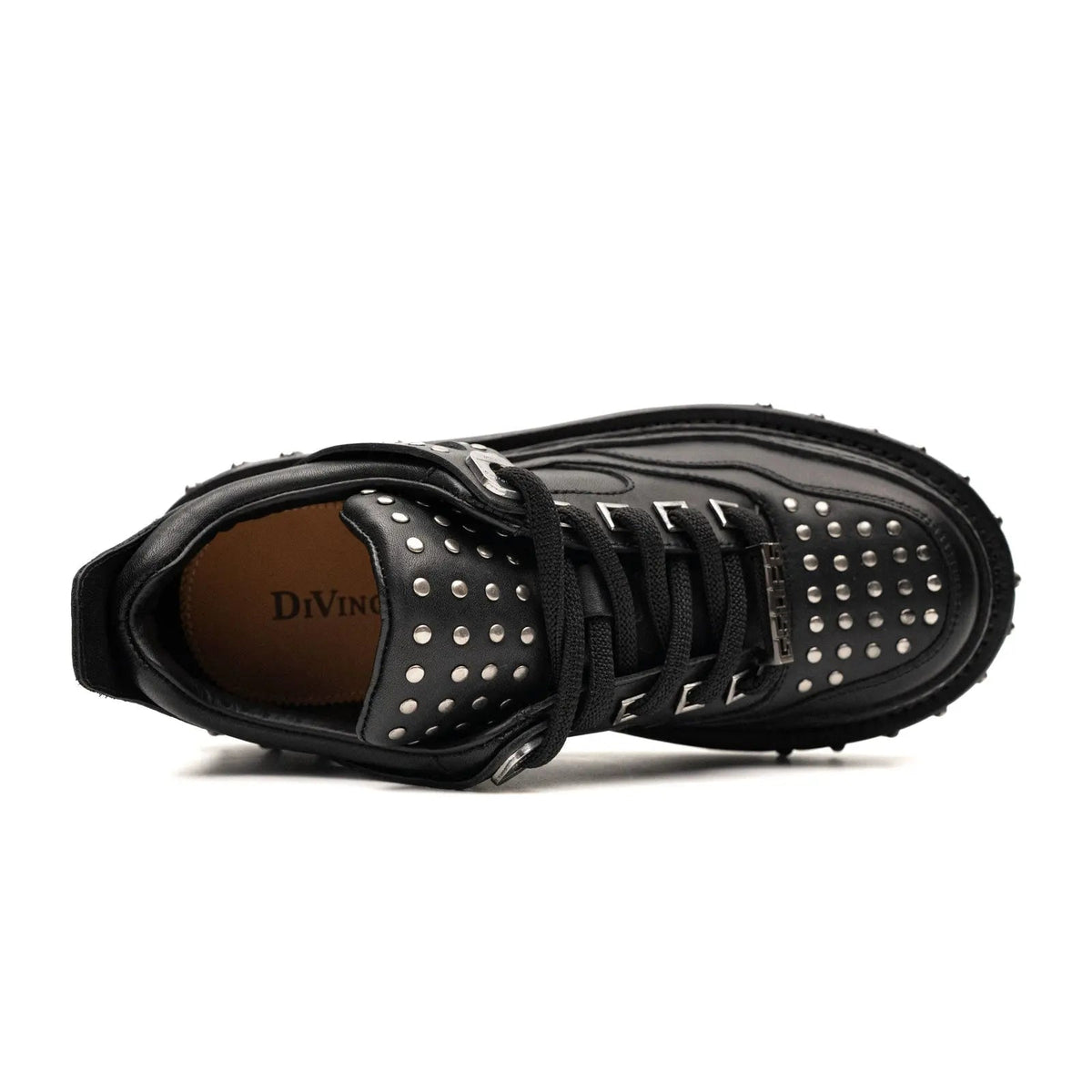 Black Studded Calf Leather Platform Sneakers