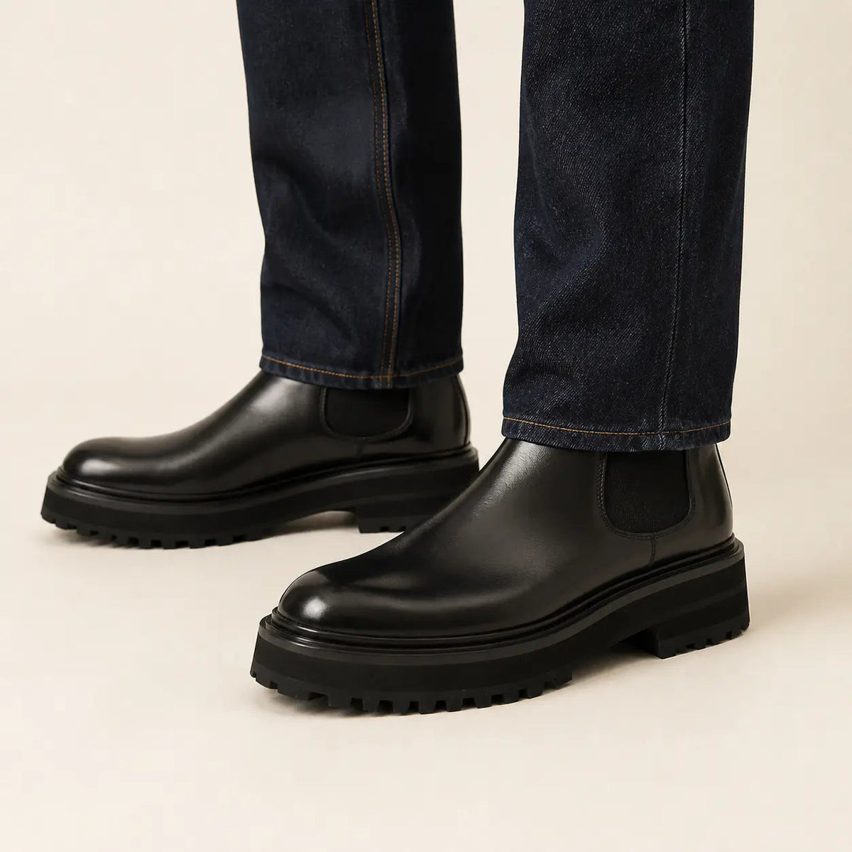 Black Calf Leather Chelsea Boots
