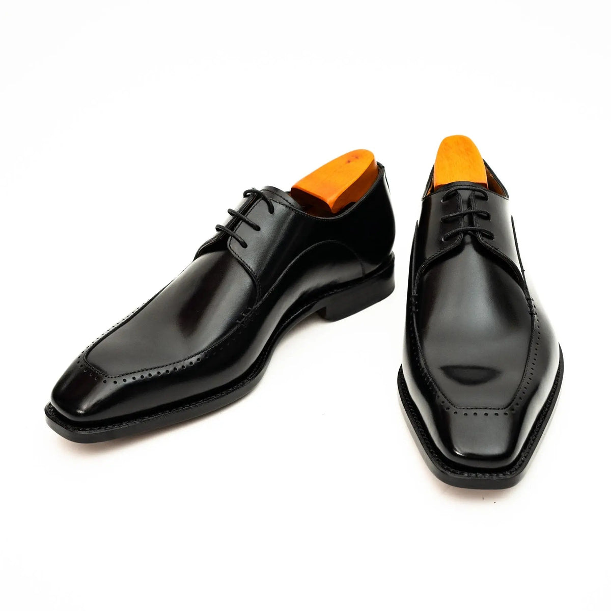 Black Square-Toe Calf Leather Derby Shoes