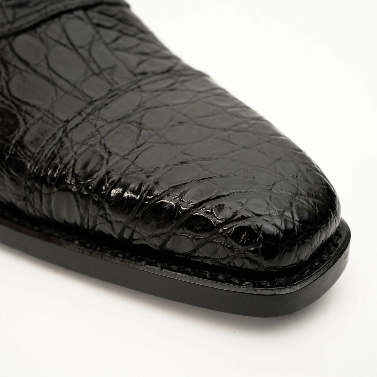 Black Cap-Toe Crocodile Leather Oxford Shoes