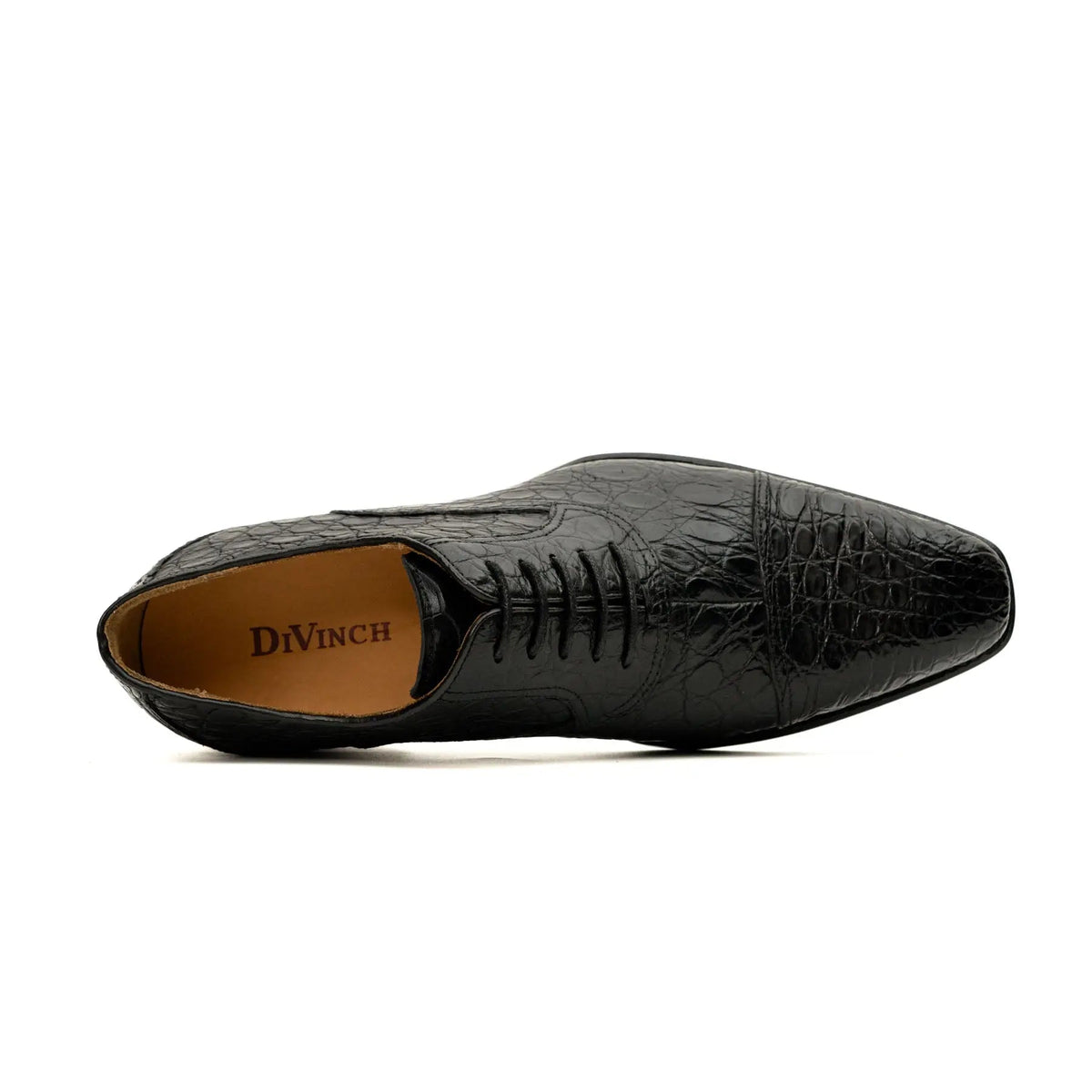 Black Cap-Toe Crocodile Leather Oxford Shoes