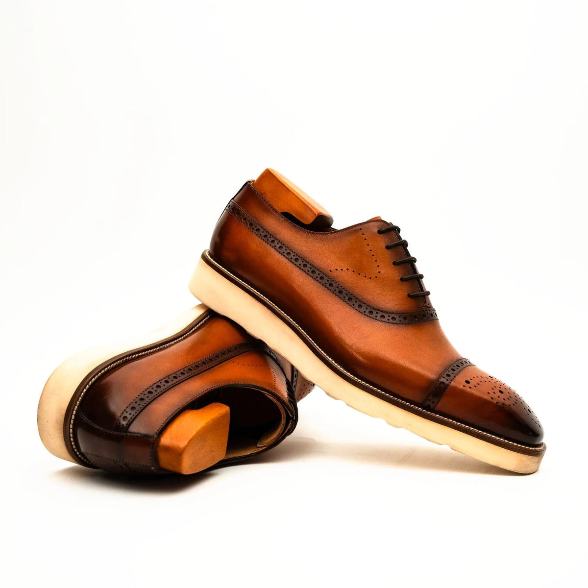 Orange-Brown Cap-Toe Calf Leather Oxford Shoes