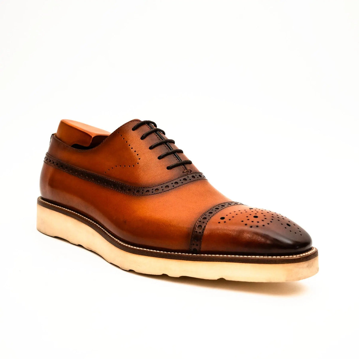 Orange-Brown Cap-Toe Calf Leather Oxford Shoes