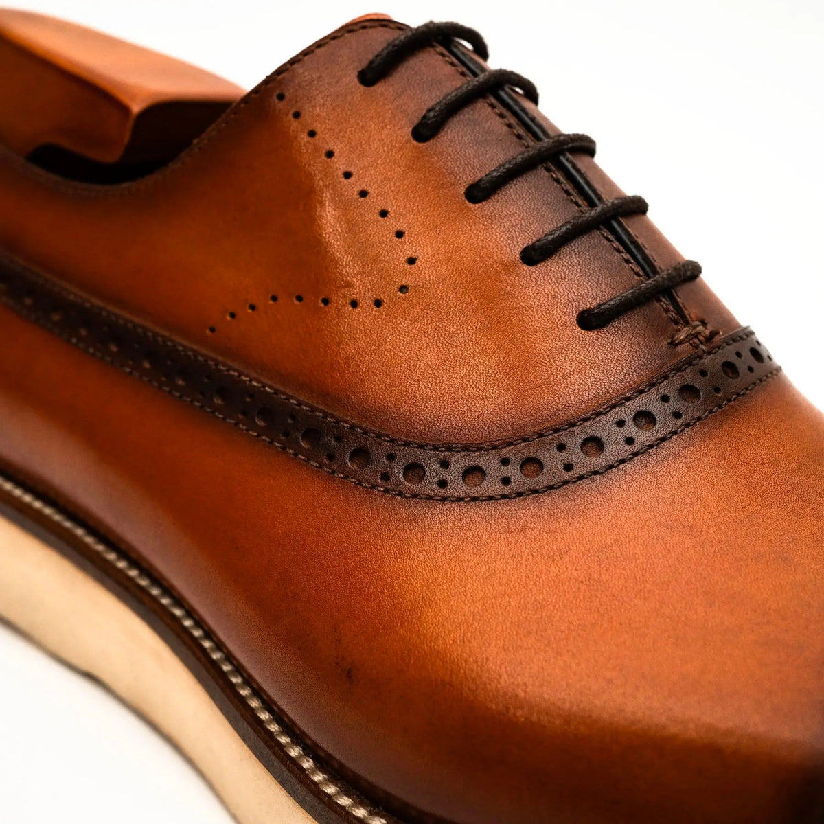 Orange-Brown Cap-Toe Calf Leather Oxford Shoes