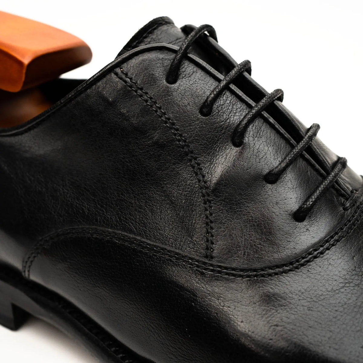 Black Cap-Toe Calf & Crocodile Leather Oxford Shoes