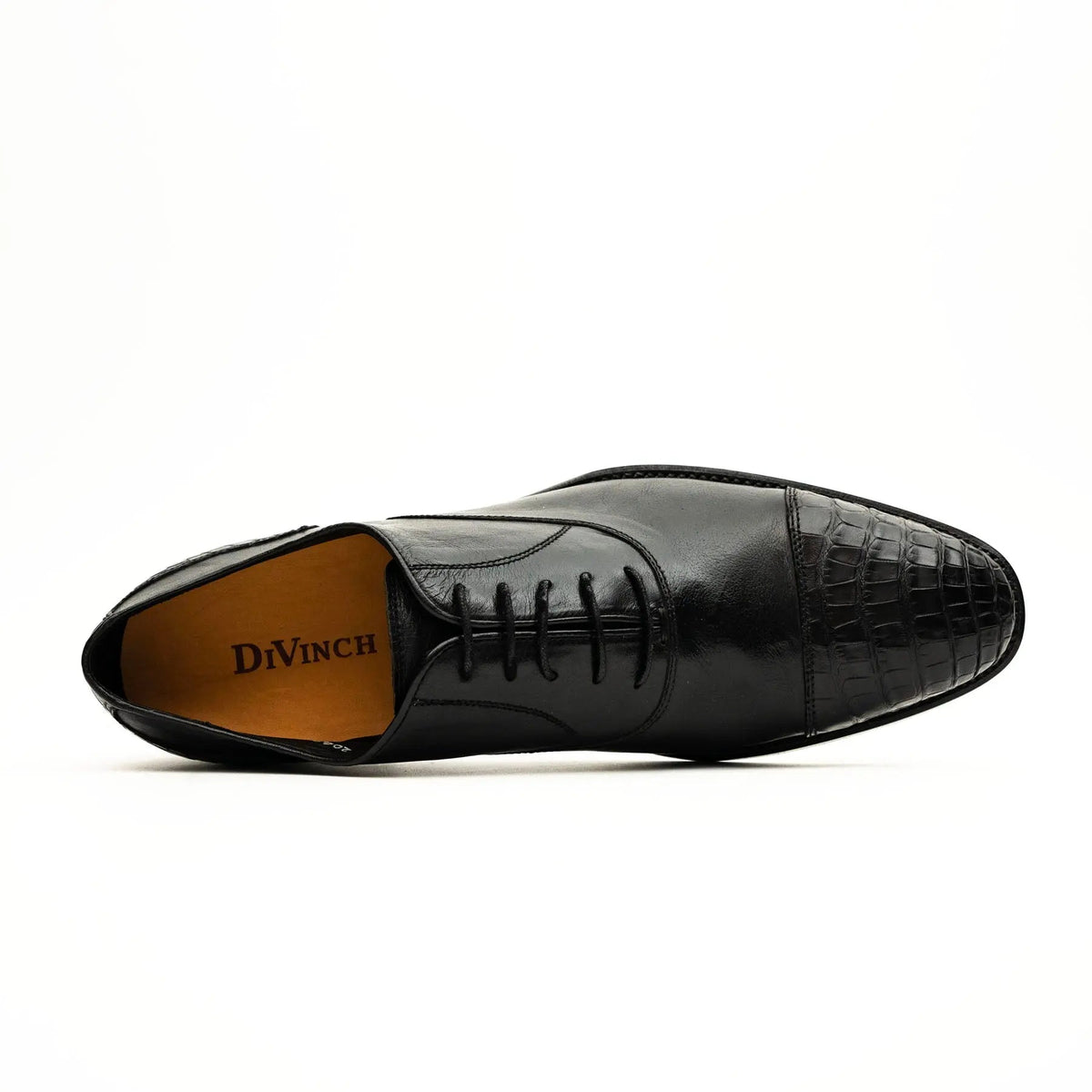 Black Cap-Toe Calf & Crocodile Leather Oxford Shoes
