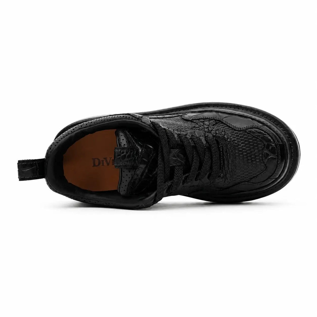Black Platform Calf & Crocodile Leather Derby Shoes