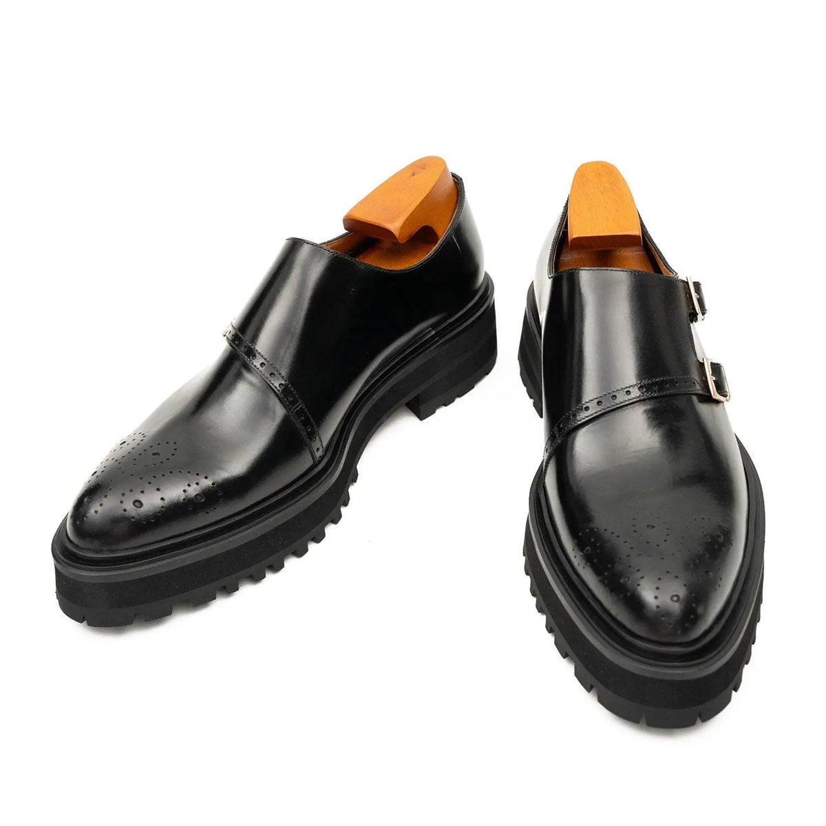 Black Calf Leather Monk Shoes