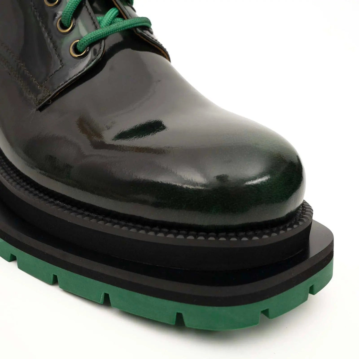Black-Green Plain-Toe Calf Leather Derby Shoes