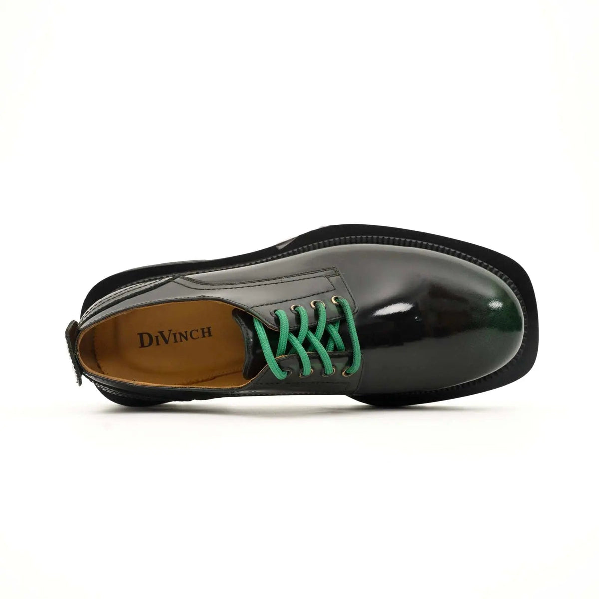 Black-Green Plain-Toe Calf Leather Derby Shoes